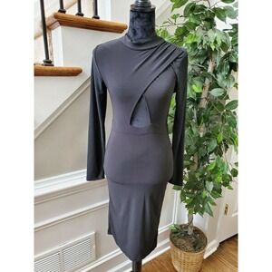 Auditions Womens Solid Black Polyester Long Sleeve Knee Length Dress Size Medium